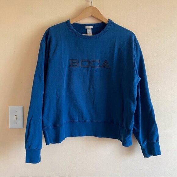 Vintage BOCA Cropped Sweatshirt Womans Large Blue Logo 100% Cotton Oversized 90s - Picture 16 of 16